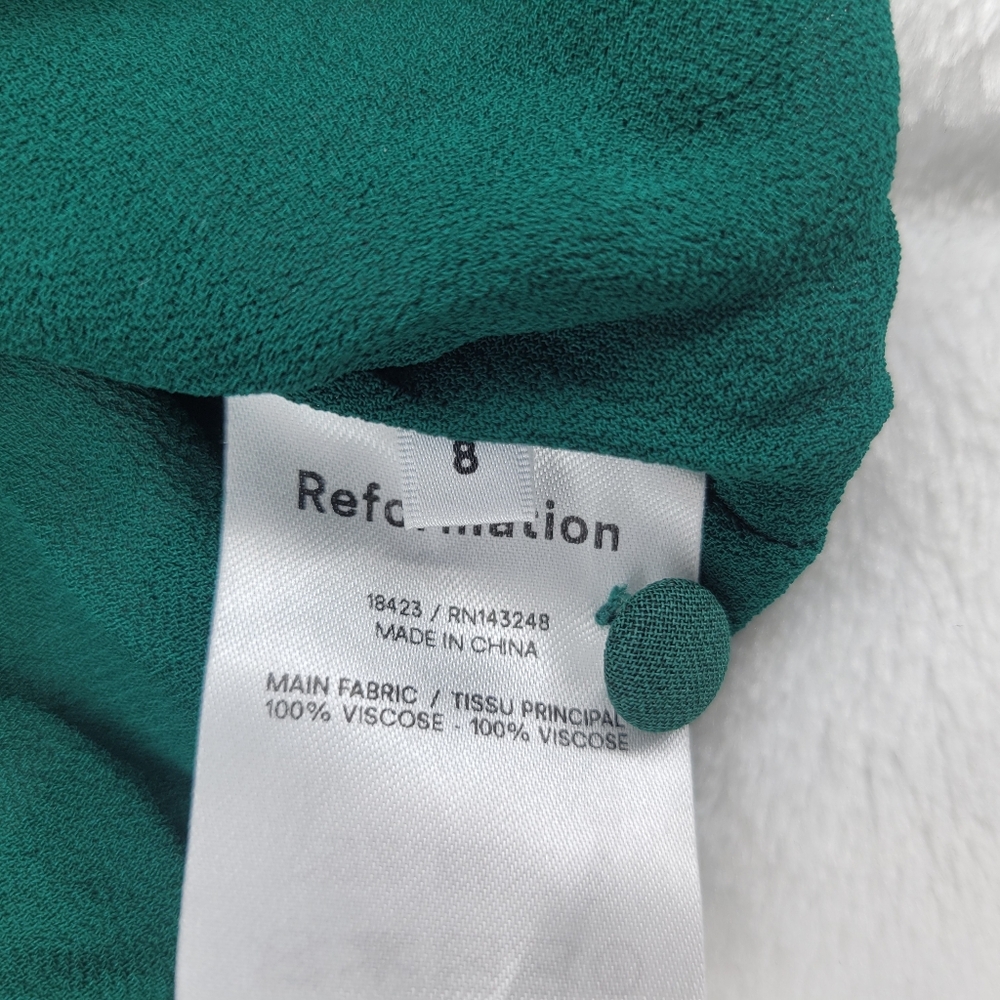 Reformation Doutzen Floral Green Mini Dress with Ruffle Sleeves and Hem Size 2 - Picture 5 of 15
